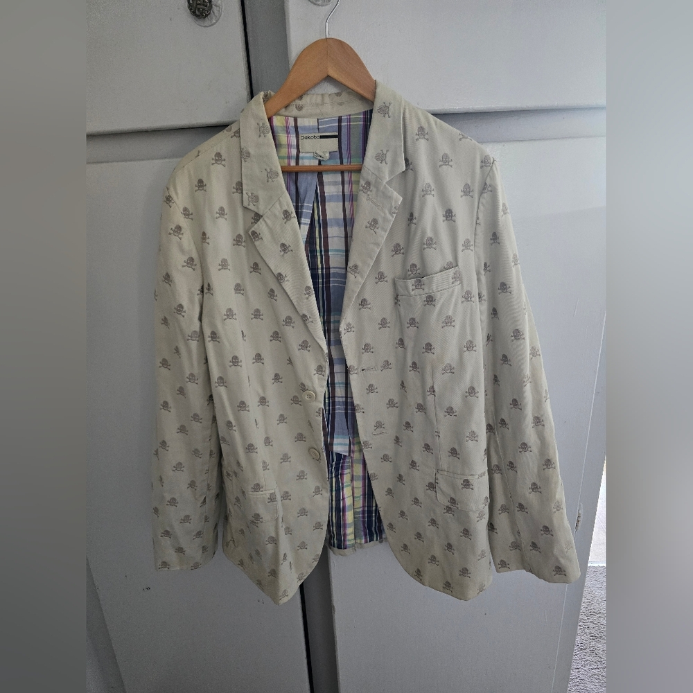 Men's Cream Patterned Blazer With Skulls